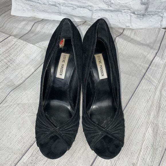 Steve Madden suede open toe heels black upper w/ brown heels sz 8 - Picture 4 of 9